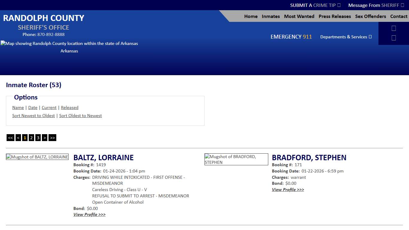 Inmate Roster - Current Inmates Booking Date Descending - Randolph County Sheriff AR